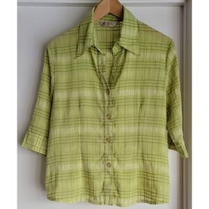 ELITH Women's Blouse Casual Style Green‎ Plaid